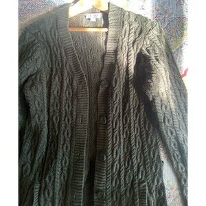 denim & co. cable knit v neck LARGE forest green cardigan gothic